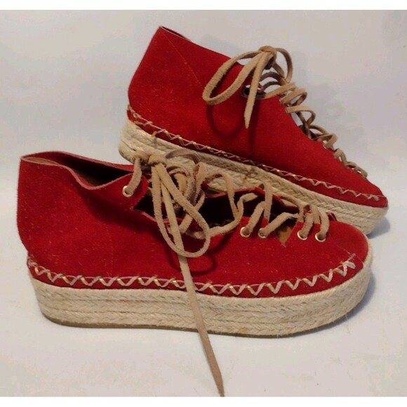 Carolina K Mila Platform Espadrilles Red Suede And Tan Sz 9 - Picture 1 of 10